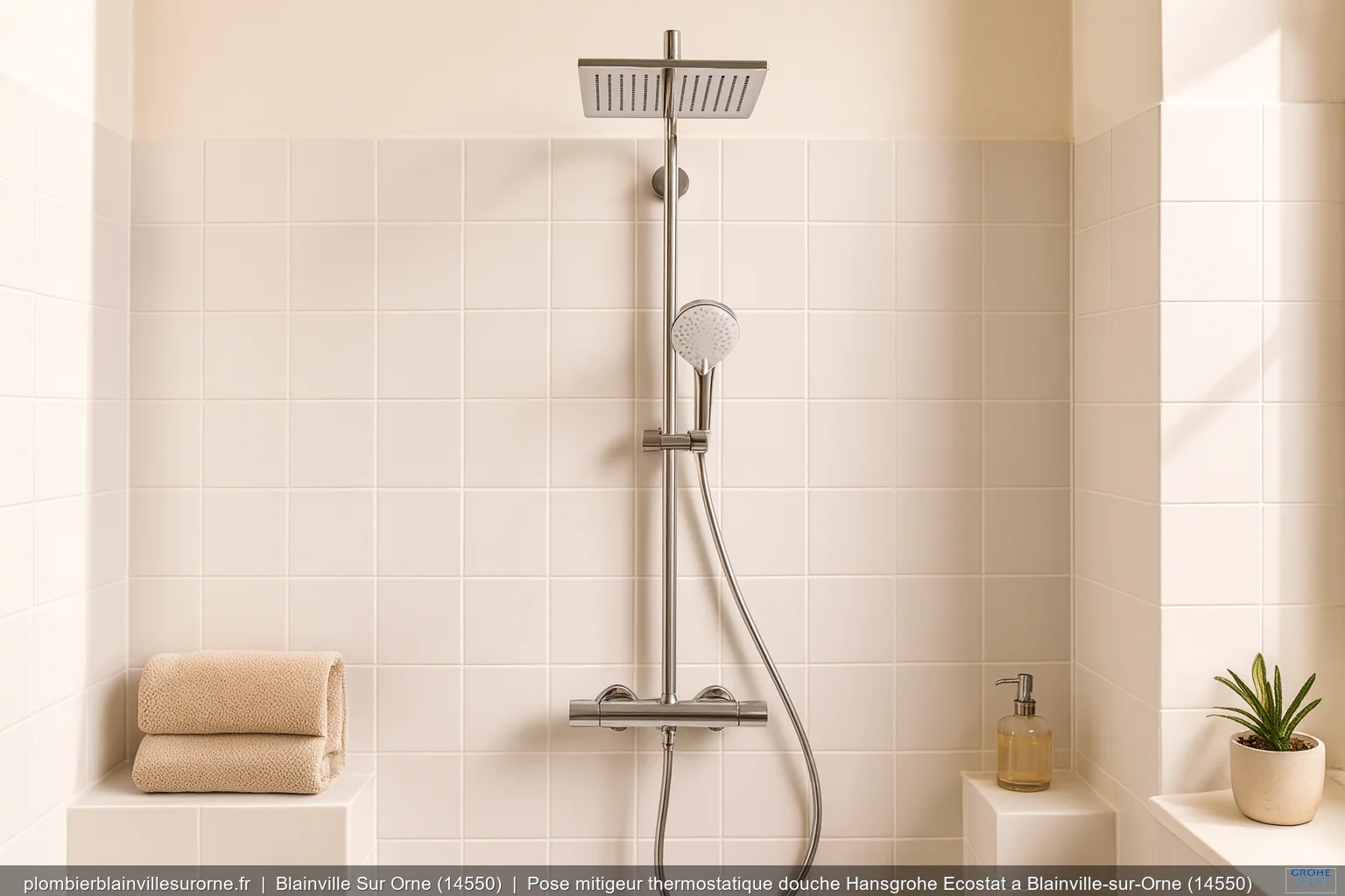 Pose mitigeur thermostatique douche Hansgrohe Ecostat a Blainville-sur-Orne (14550)