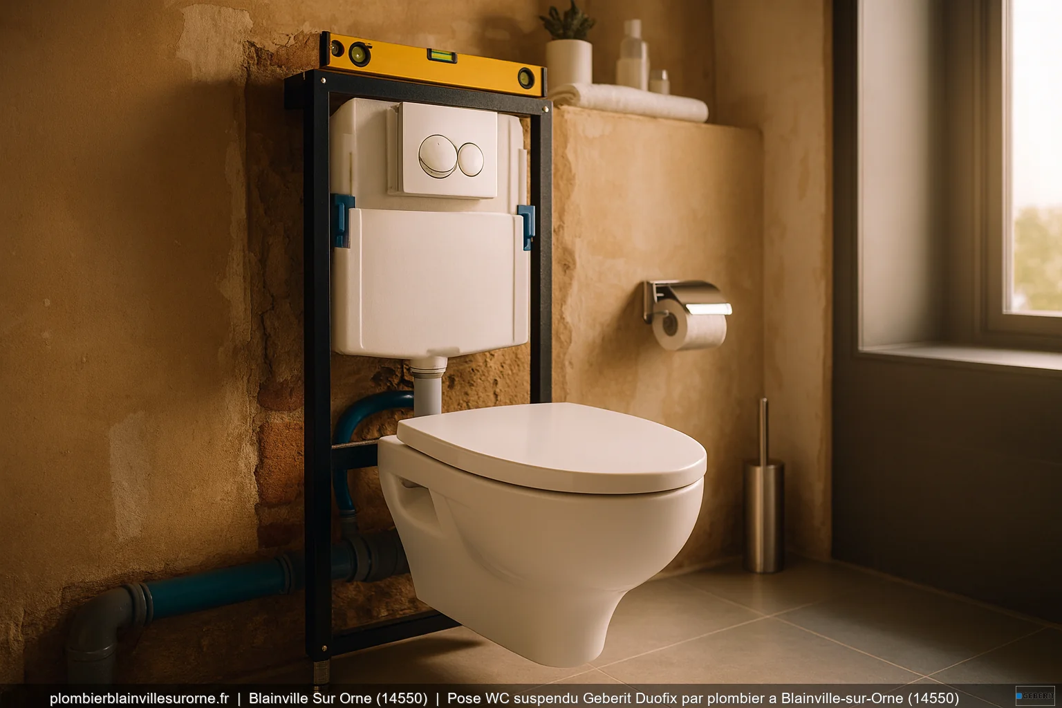 Pose WC suspendu Geberit Duofix par plombier a Blainville-sur-Orne (14550)